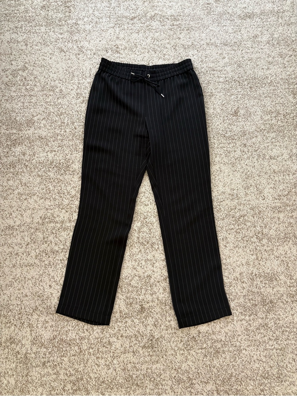 Calvin Klein Black Pinstripe Drawstring Trousers